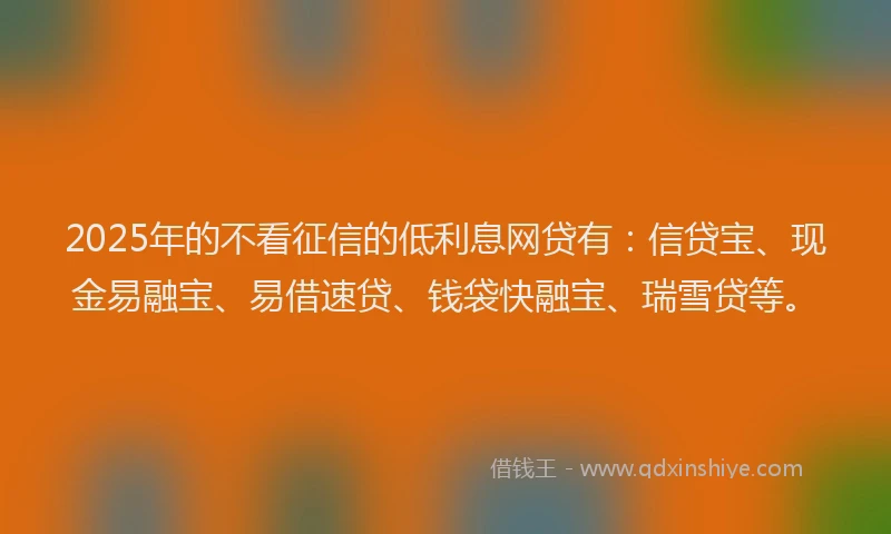 2025年的不看征信的低利息网贷有：信贷宝、现金易融宝、易借速贷、钱袋快融宝、瑞雪贷等。