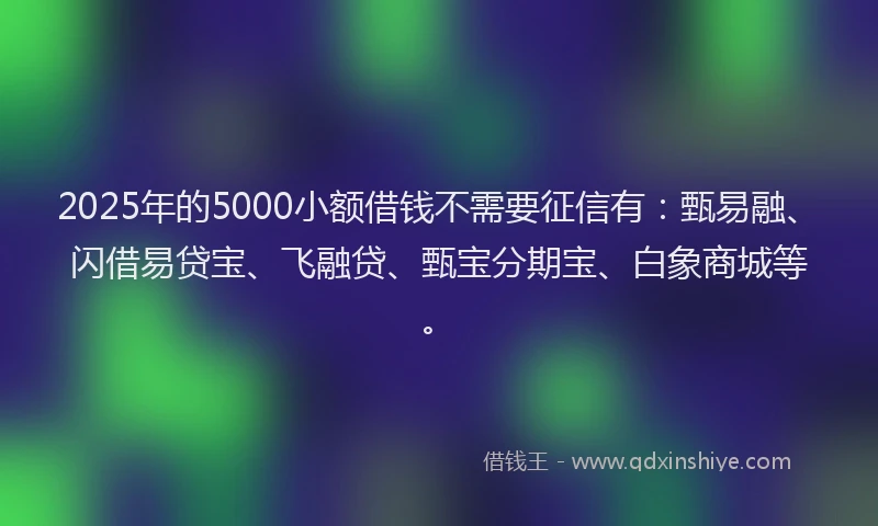 2025年的5000小额借钱不需要征信有：甄易融、闪借易贷宝、飞融贷、甄宝分期宝、白象商城等。