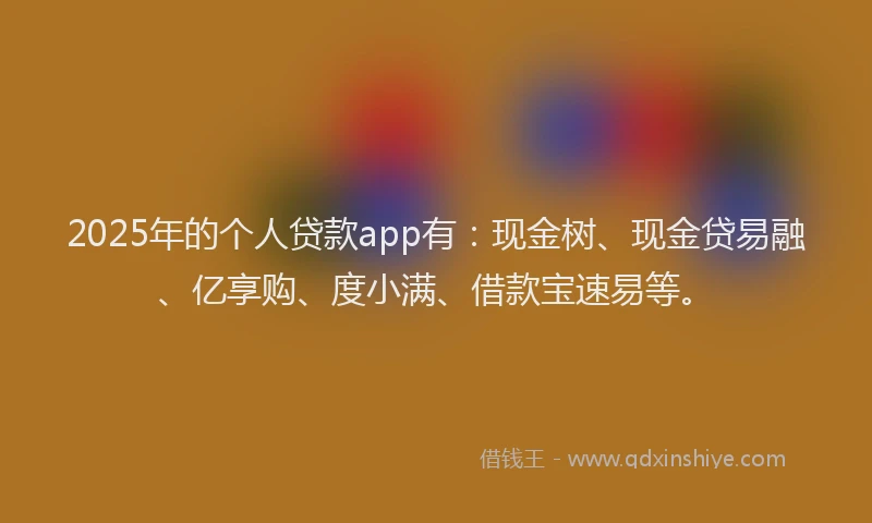 2025年的个人贷款app有：现金树、现金贷易融、亿享购、度小满、借款宝速易等。