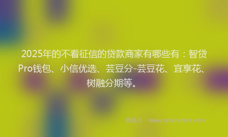 2025年的不看征信的贷款商家有哪些有：智贷Pro钱包、小信优选、芸豆分-芸豆花、宜享花、树融分期等。