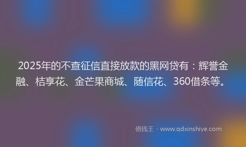 2025年的不查征信直接放款的黑网贷有：辉誉金融、桔享花、金芒果商城、随信花、360借条等。