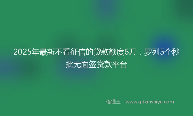 2025年最新不看征信的贷款额度6万，罗列5个秒批无面签贷款平台
