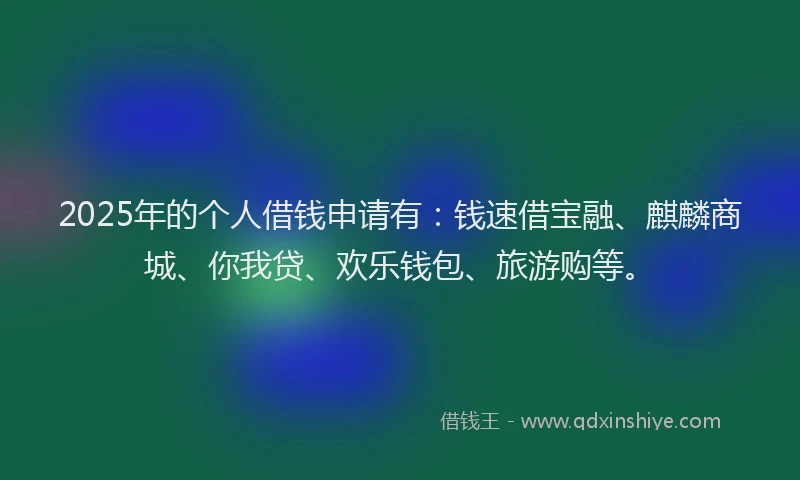 2025年的个人借钱申请有：钱速借宝融、麒麟商城、你我贷、欢乐钱包、旅游购等。