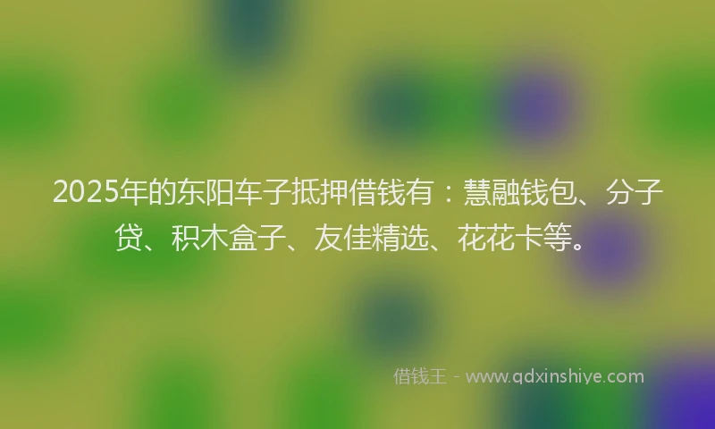 2025年的东阳车子抵押借钱有：慧融钱包、分子贷、积木盒子、友佳精选、花花卡等。