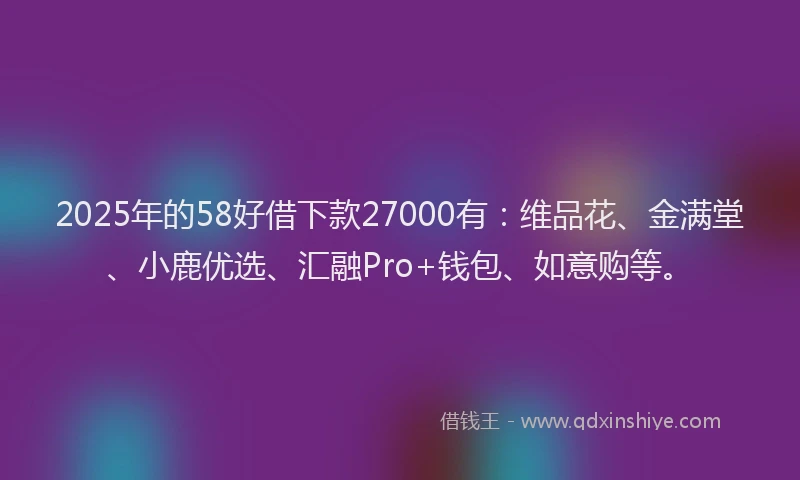 2025年的58好借下款27000有：维品花、金满堂、小鹿优选、汇融Pro+钱包、如意购等。