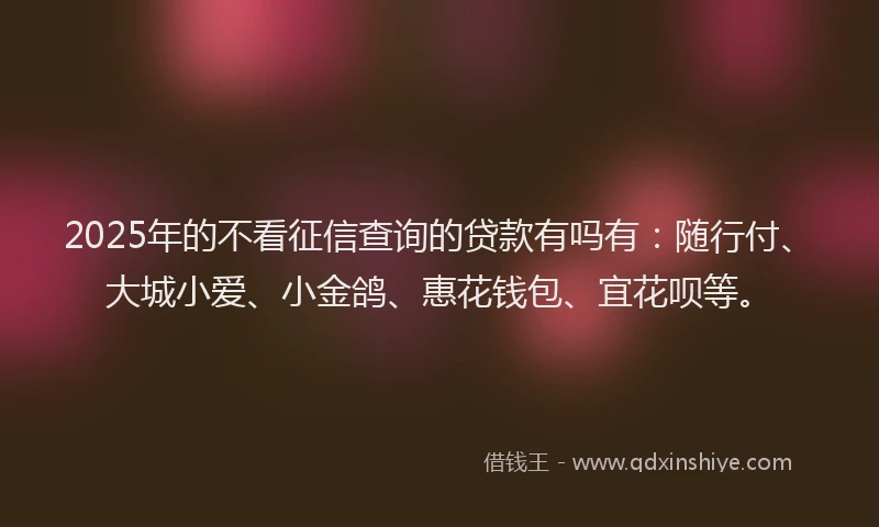 2025年的不看征信查询的贷款有吗有：随行付、大城小爱、小金鸽、惠花钱包、宜花呗等。