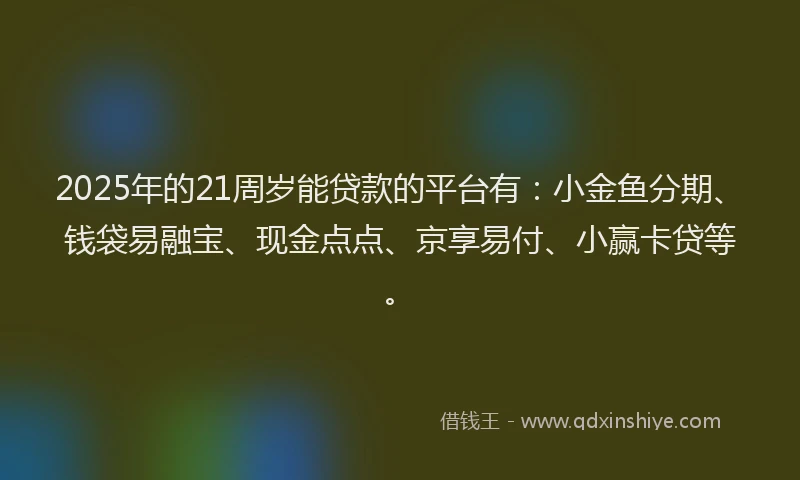 2025年的21周岁能贷款的平台有：小金鱼分期、钱袋易融宝、现金点点、京享易付、小赢卡贷等。