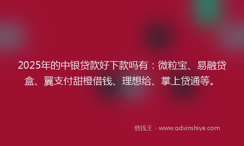 2025年的中银贷款好下款吗有：微粒宝、易融贷盒、翼支付甜橙借钱、理想给、掌上贷通等。
