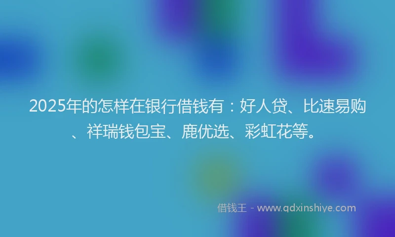 2025年的怎样在银行借钱有：好人贷、比速易购、祥瑞钱包宝、鹿优选、彩虹花等。