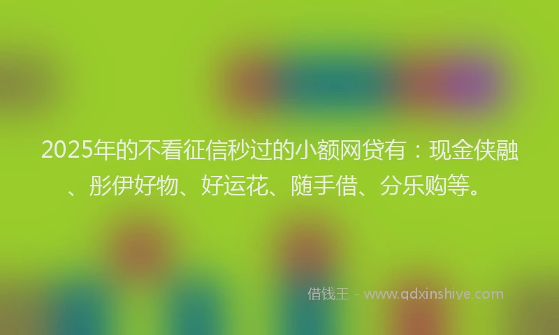 2025年的不看征信秒过的小额网贷有：现金侠融、彤伊好物、好运花、随手借、分乐购等。