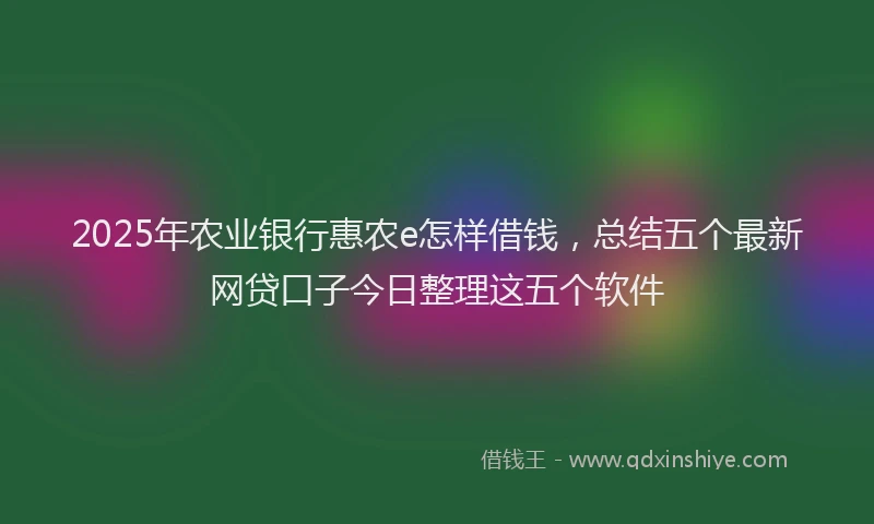 2025年农业银行惠农e怎样借钱，总结五个最新网贷口子今日整理这五个软件