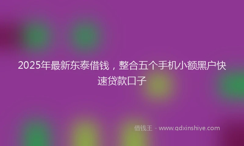 2025年最新东泰借钱，整合五个手机小额黑户快速贷款口子