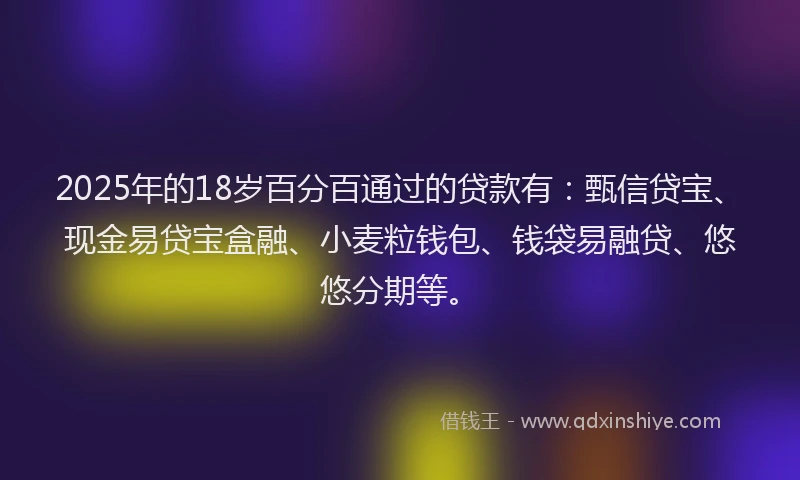 2025年的18岁百分百通过的贷款有：甄信贷宝、现金易贷宝盒融、小麦粒钱包、钱袋易融贷、悠悠分期等。