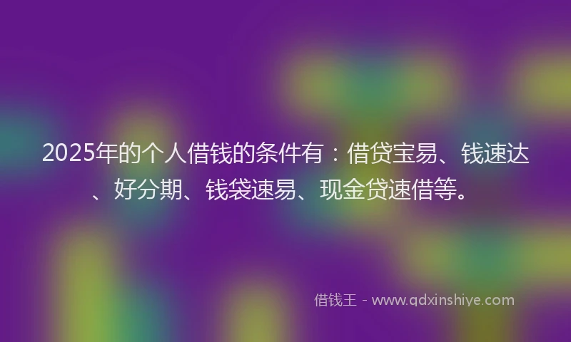 2025年的个人借钱的条件有：借贷宝易、钱速达、好分期、钱袋速易、现金贷速借等。