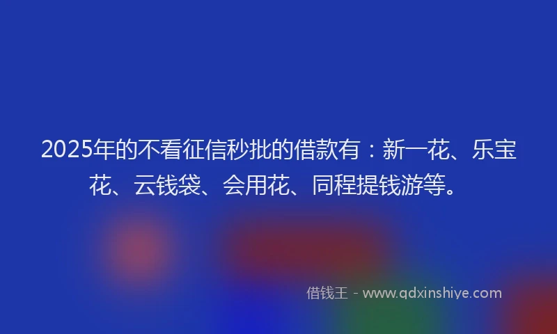 2025年的不看征信秒批的借款有：新一花、乐宝花、云钱袋、会用花、同程提钱游等。