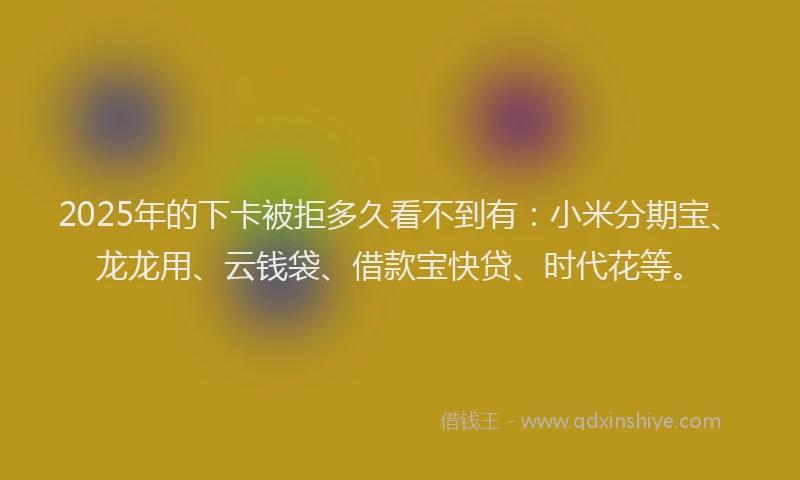 2025年的下卡被拒多久看不到有：小米分期宝、龙龙用、云钱袋、借款宝快贷、时代花等。