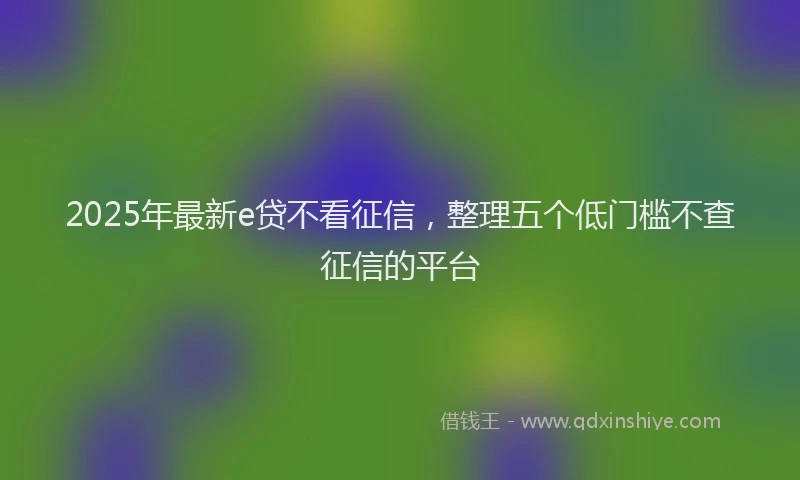 2025年最新e贷不看征信，整理五个低门槛不查征信的平台