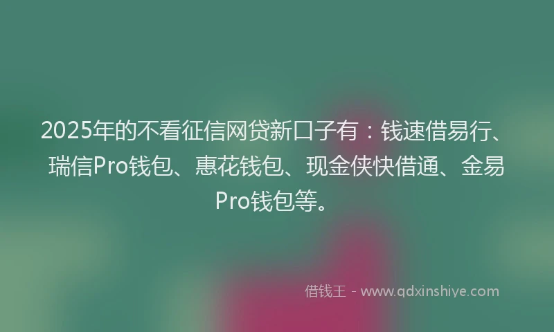 2025年的不看征信网贷新口子有：钱速借易行、瑞信Pro钱包、惠花钱包、现金侠快借通、金易Pro钱包等。