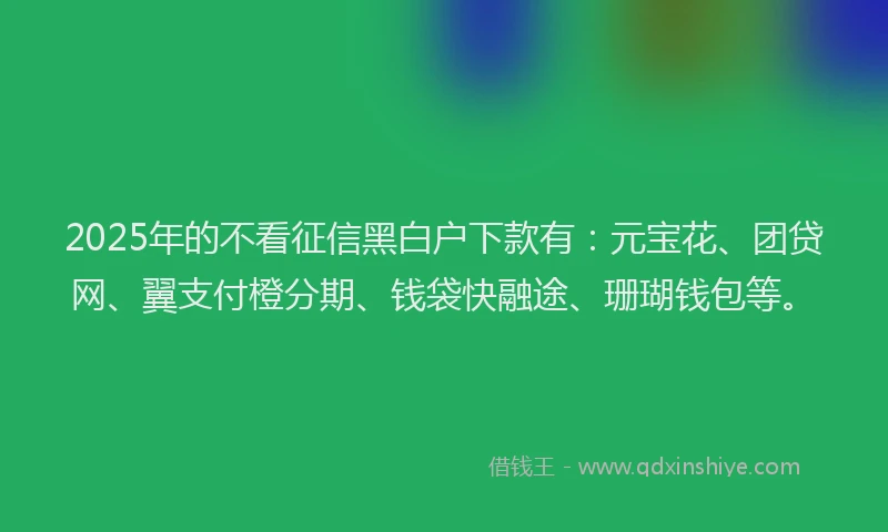 2025年的不看征信黑白户下款有：元宝花、团贷网、翼支付橙分期、钱袋快融途、珊瑚钱包等。