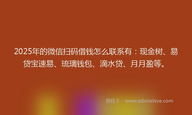 2025年的微信扫码借钱怎么联系有：现金树、易贷宝速易、琉璃钱包、滴水贷、月月盈等。