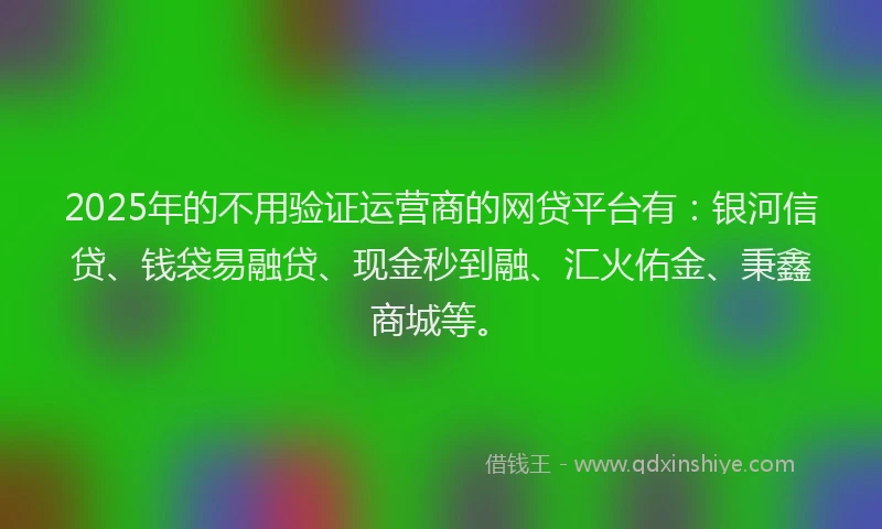 2025年的不用验证运营商的网贷平台有：银河信贷、钱袋易融贷、现金秒到融、汇火佑金、秉鑫商城等。