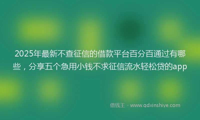 2025年最新不查征信的借款平台百分百通过有哪些，分享五个急用小钱不求征信流水轻松贷的app