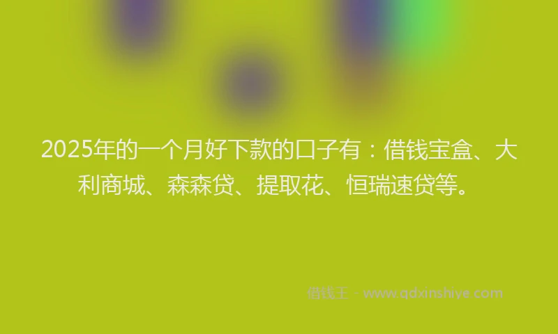 2025年的一个月好下款的口子有：借钱宝盒、大利商城、森森贷、提取花、恒瑞速贷等。