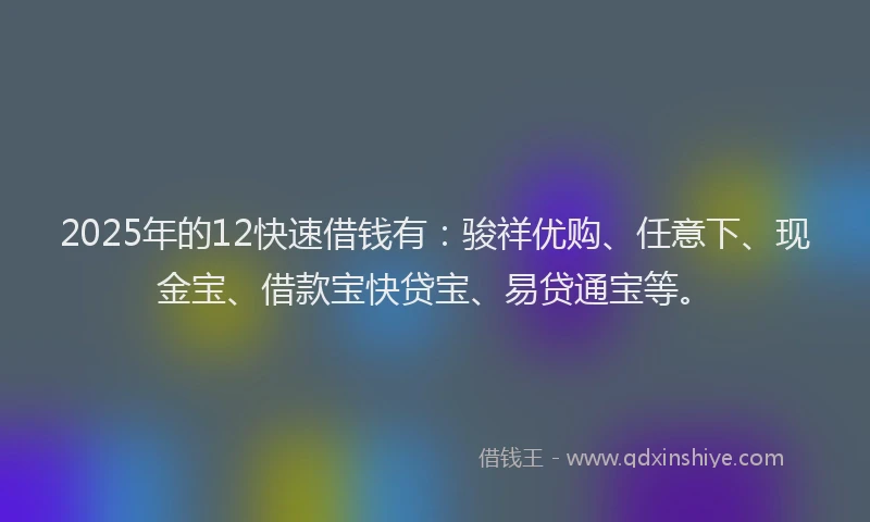 2025年的12快速借钱有：骏祥优购、任意下、现金宝、借款宝快贷宝、易贷通宝等。