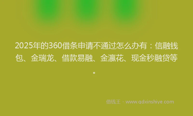2025年的360借条申请不通过怎么办有：信融钱包、金瑞龙、借款易融、金瀛花、现金秒融贷等。