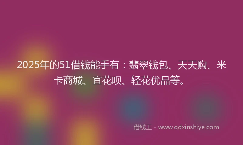 2025年的51借钱能手有：翡翠钱包、天天购、米卡商城、宜花呗、轻花优品等。