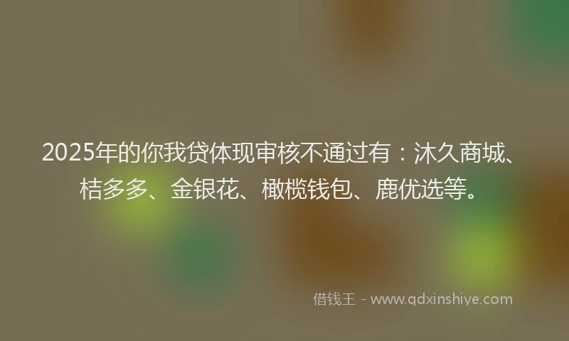 2025年的你我贷体现审核不通过有：沐久商城、桔多多、金银花、橄榄钱包、鹿优选等。
