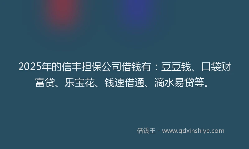 2025年的信丰担保公司借钱有：豆豆钱、口袋财富贷、乐宝花、钱速借通、滴水易贷等。