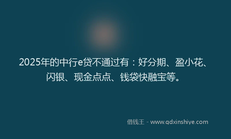 2025年的中行e贷不通过有：好分期、盈小花、闪银、现金点点、钱袋快融宝等。