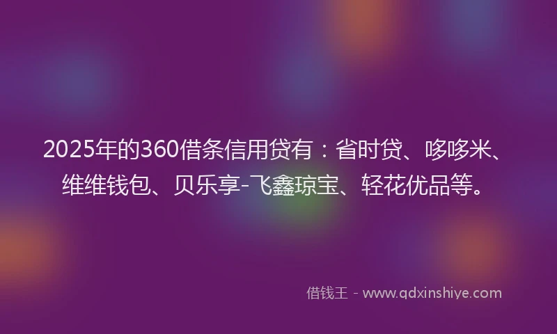 2025年的360借条信用贷有：省时贷、哆哆米、维维钱包、贝乐享-飞鑫琼宝、轻花优品等。