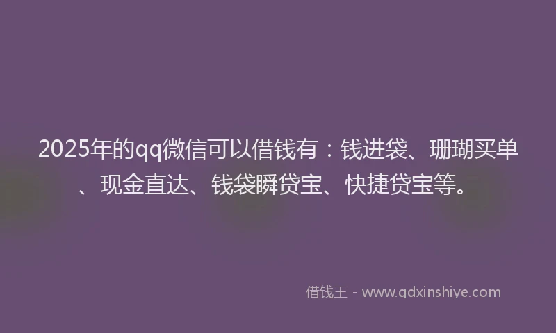 2025年的qq微信可以借钱有：钱进袋、珊瑚买单、现金直达、钱袋瞬贷宝、快捷贷宝等。