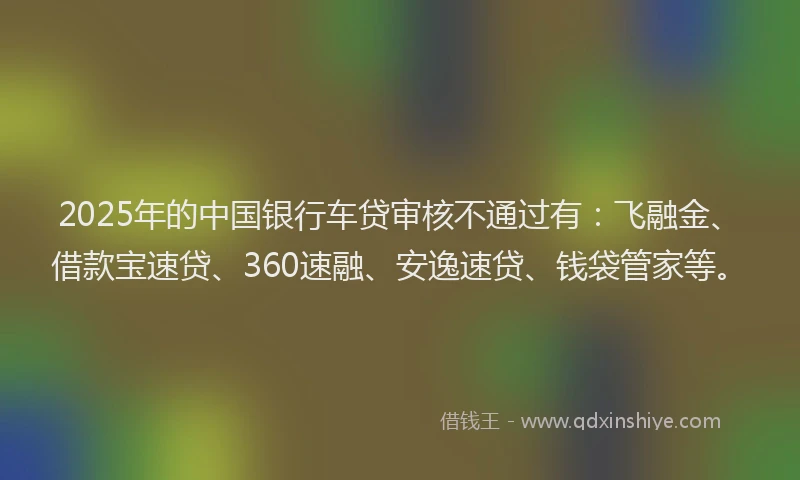 2025年的中国银行车贷审核不通过有：飞融金、借款宝速贷、360速融、安逸速贷、钱袋管家等。