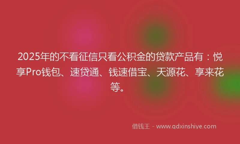 2025年的不看征信只看公积金的贷款产品有：悦享Pro钱包、速贷通、钱速借宝、天源花、享来花等。