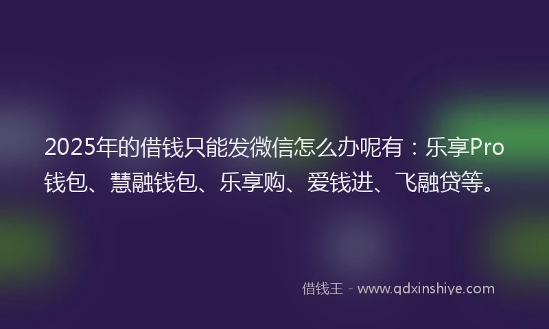 2025年的借钱只能发微信怎么办呢有：乐享Pro钱包、慧融钱包、乐享购、爱钱进、飞融贷等。