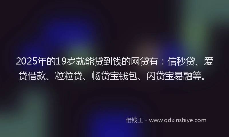 2025年的19岁就能贷到钱的网贷有：信秒贷、爱贷借款、粒粒贷、畅贷宝钱包、闪贷宝易融等。