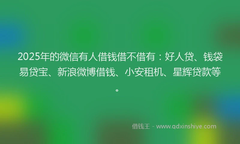 2025年的微信有人借钱借不借有：好人贷、钱袋易贷宝、新浪微博借钱、小安租机、星辉贷款等。