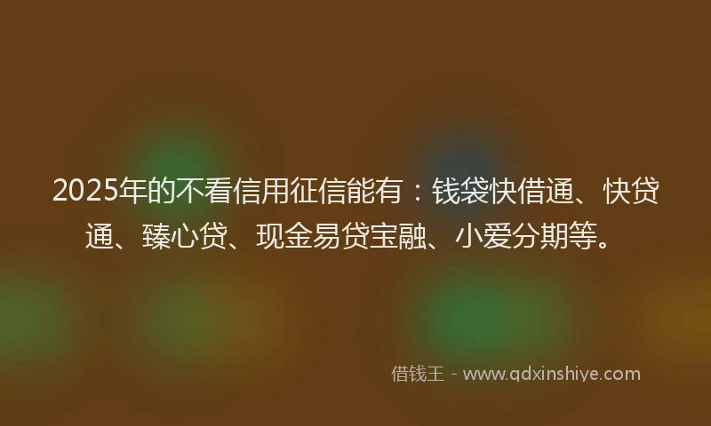 2025年的不看信用征信能有：钱袋快借通、快贷通、臻心贷、现金易贷宝融、小爱分期等。