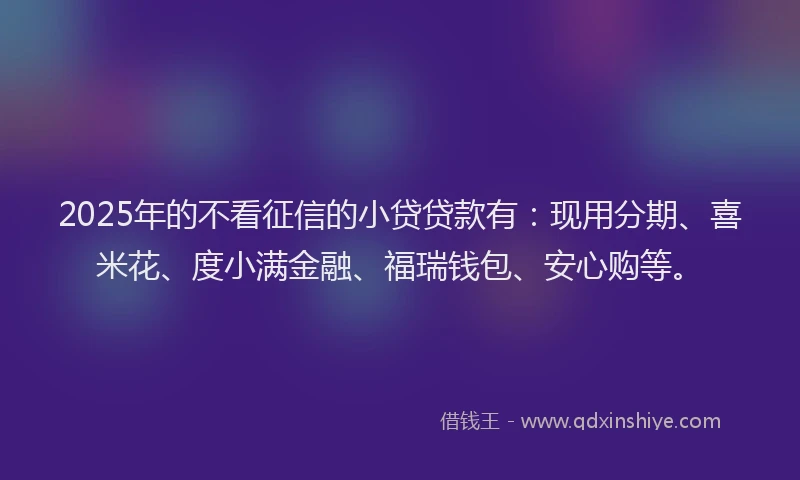 2025年的不看征信的小贷贷款有：现用分期、喜米花、度小满金融、福瑞钱包、安心购等。