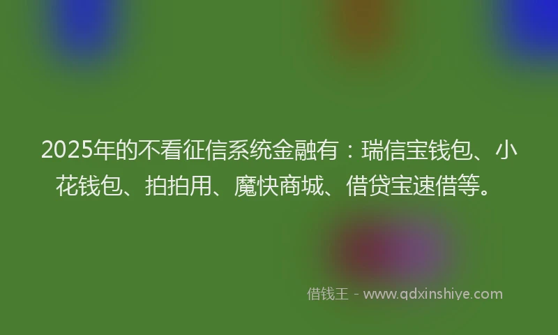 2025年的不看征信系统金融有：瑞信宝钱包、小花钱包、拍拍用、魔快商城、借贷宝速借等。