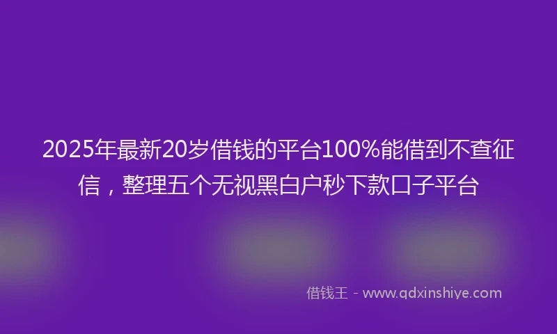 2025年最新20岁借钱的平台100%能借到不查征信，整理五个无视黑白户秒下款口子平台