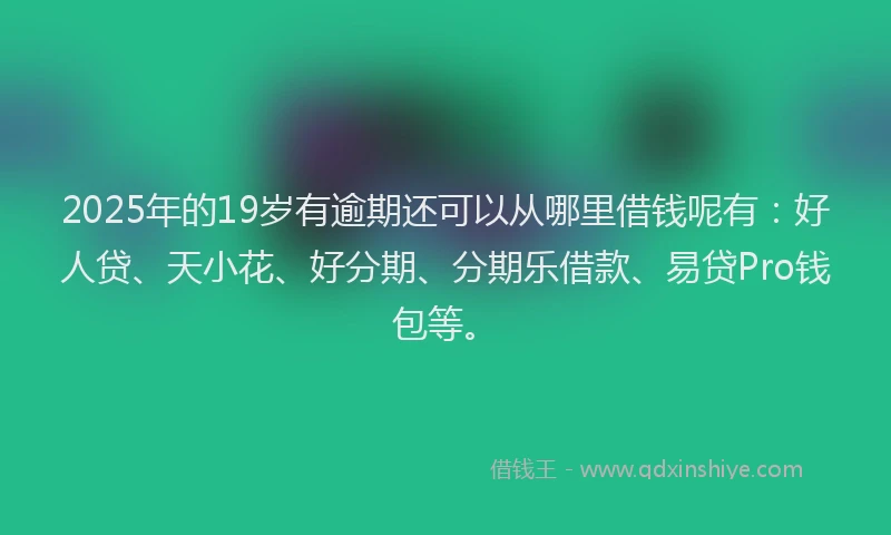 2025年的19岁有逾期还可以从哪里借钱呢有：好人贷、天小花、好分期、分期乐借款、易贷Pro钱包等。
