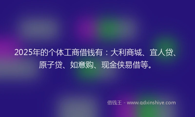 2025年的个体工商借钱有：大利商城、宜人贷、原子贷、如意购、现金侠易借等。
