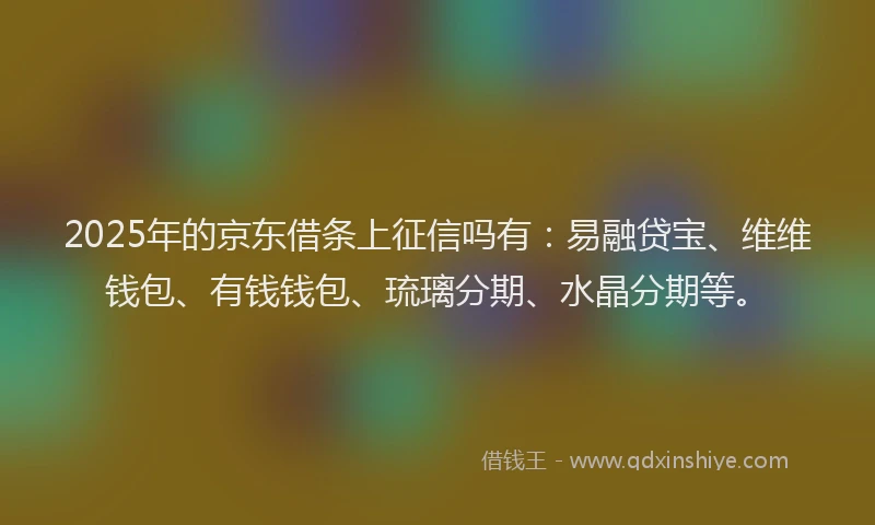 2025年的京东借条上征信吗有：易融贷宝、维维钱包、有钱钱包、琉璃分期、水晶分期等。