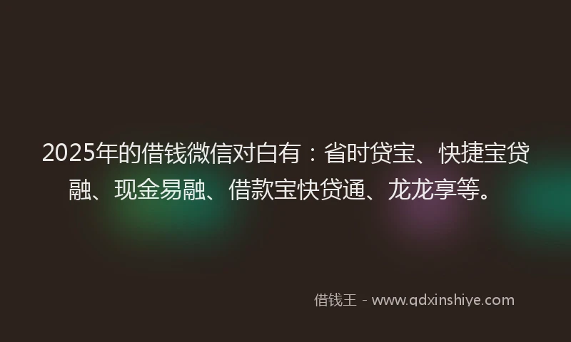 2025年的借钱微信对白有：省时贷宝、快捷宝贷融、现金易融、借款宝快贷通、龙龙享等。