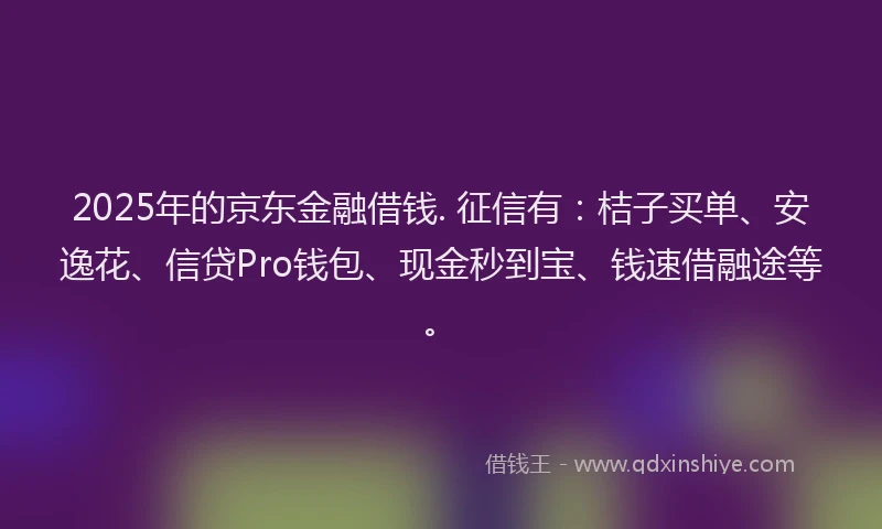 2025年的京东金融借钱. 征信有：桔子买单、安逸花、信贷Pro钱包、现金秒到宝、钱速借融途等。