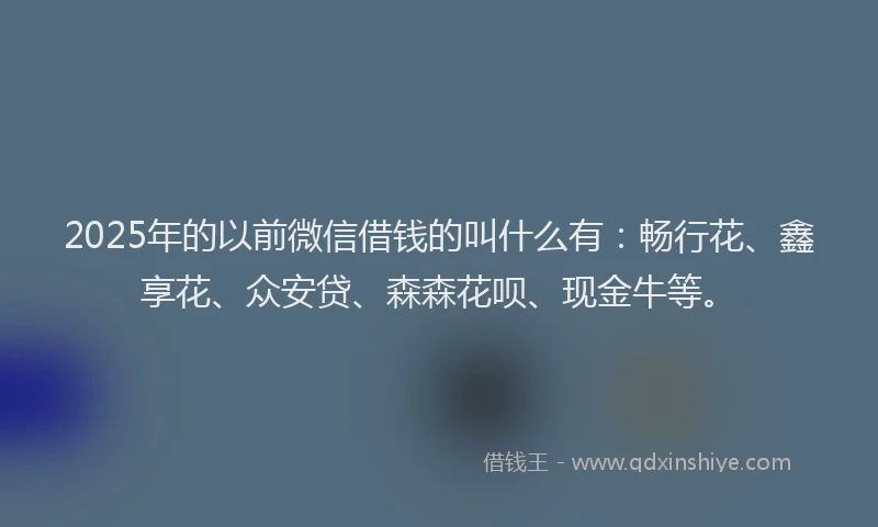 2025年的以前微信借钱的叫什么有：畅行花、鑫享花、众安贷、森森花呗、现金牛等。